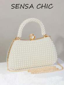 Đây là một chiếc túi xách đính ngọc trai thanh lịch, cao cấp và thời trang, phù hợp cho các dịp như tiệc đính hôn, dạ hội sườn xám và tiệc tối dành cho phụ nữ. Túi ngọc trai thanh lịch, túi xách nữ sang trọng, túi cưới, túi ngọc trai. - Màu be - Xem 1