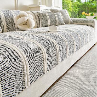 1pc Bohemian Style Solid Color Sofa Cover, Suitable For All Seasons And Holiday Decoration, Protect Sofa From Cat Scratching, Pet-Friendly Sofa Slipcover For 1/2/3/4 Seater Sofa With Armrest And Backrest