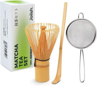 Joiish Matcha Whisk Set, Bamboo Whisk (Chasen), Scoop (Chashaku) &Amp; Stainless Steel Sifter, 3-PC Replacement Tool Kit For Matcha Tea Making