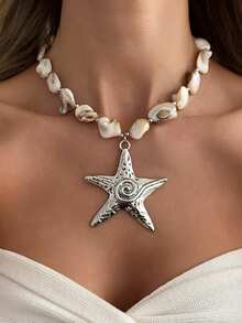 1 chiếc mặt dây chuyền hình sao biển phong cách kỳ nghỉ hè, vòng cổ choker hình vỏ sò biển được cá nhân hóa. - Nhiều màu - Xem 1