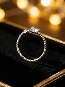 925 sterlingsilverring i hjärtformad diamant, elegant armband med pavefattning, unika feminina smycken, present till bästa vän - Rosa - Visa 8