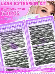紫色640簇假睫毛套装，包含30D-40D-50D三种长度，D型卷翘，8-16毫米混合长度，持久耐用，可重复使用，适合新手，日常佩戴，派对场合适用 - 查看 7