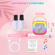 Mini Karaoke Machine For Kids  - Easter Toys Birthday Gift For 3 4 5 6 7 8 9 10 11 12 Years Old Girls,Portable Speaker Set, Dazzling Disco Lights - Perfect For Home Parties, Christmas Gifts, And Birthday Parties - 彩色 - 查看 2
