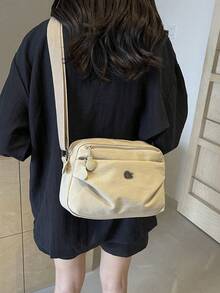 多层小巧斜挎包，时尚休闲尼龙轻便大容量女士单肩包，适合工作、通勤、日常出行、购物和约会 - 卡其色 - 查看 7