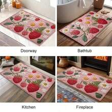 1pc Soft & Fluffy Strawberry & Floral Bath Mat, Non-Slip And Absorbent Bathroom Floor Rugs, Vibrant Red Strawberries & White Flowers DesignIdeal, Doormat, Bathroom Water Absorption Mat, Machine Washable, Low Pile, TPR Backing, Knit Fabric, ForBathroom, Bedroom, Kitchen, Entryway, Indoor & Outdoor Use, Bathroom Accessories & Decor, Perfect New Home Gift - Flannel Floor Mats, Living Room Rugs, Bedroom Rugs, Washable Rugs, Shag Rugs, Cozy Rugs, Soft On Feet, Home Decor Rugs, Adds Warmth, Stylish Rugs, Valentine's Day Decor, Valentines Decor - Welcome Mats, Entrance Mats, Outdoor Doormats, Absorbent Mats, Keeps Dirt Out, Front Door Mat, Cute Doormats, Easy Clean Mats, Kitchen Mats For Floor, Kitchen Rugs, Kitchen Deccor - 彩色 - 查看 6