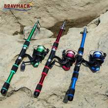 BRAVMACK 1 套入门级钓鱼竿和渔线轮组合套装，1.8米/5.9英尺伸缩式钓鱼竿（红、蓝、绿三色可选），配有纺车轮、鱼饵、鱼钩和收纳袋，钓鱼入门套装 - 1套 - 查看 5