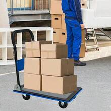 Flatbed Trolley, Platform Hand Truck With 150kg Load Capacity, 360-Degree Swivel Wheels, Foldable Trolley For Loading And Storage, Warehouse Yellow - 藍色 - 查看 7