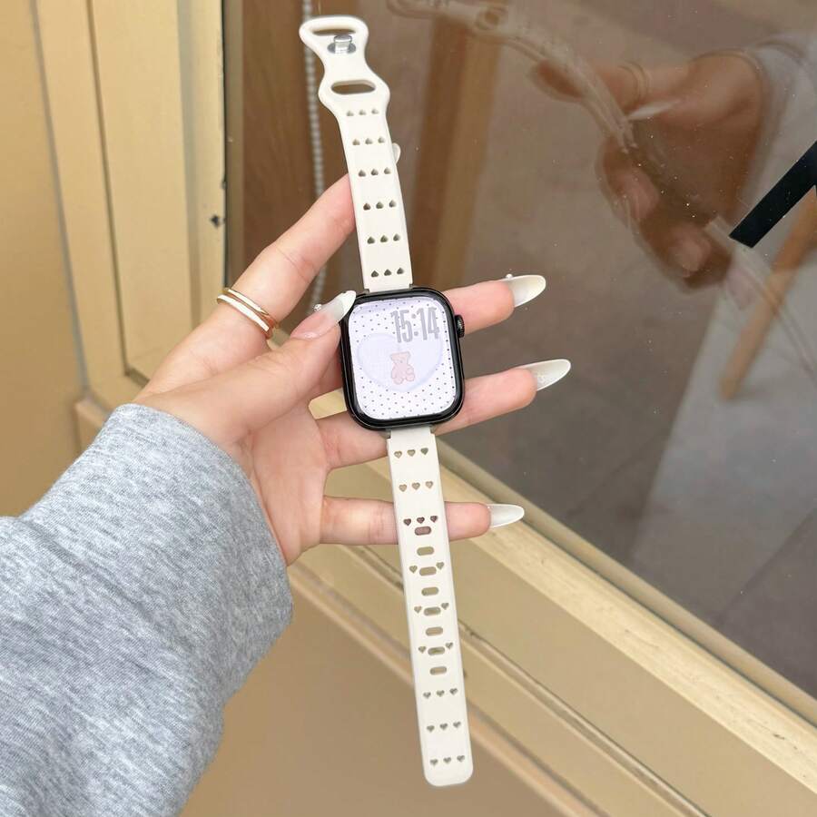 1pc Breathable Hollow Heart Design Sports Watch Band, Compatible With 38mm 40mm 41mm 42mm 44mm 45mm 49mm Series 1/2/3/4/5/6/7/8/9/10/SE/Ultra, Durable, Soft, Fashionable Strap For Women