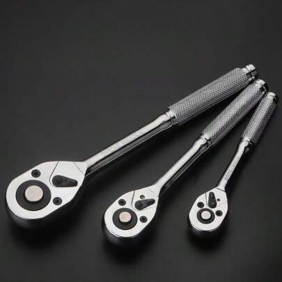 Bộ cờ lê bánh cóc 72 răng, tay cầm có khía mạ, cỡ nhỏ 1/4", cỡ trung bình 3/8", cỡ lớn 1/2", xoay hai chiều, bộ dụng cụ sửa chữa ô tô và gia đình.