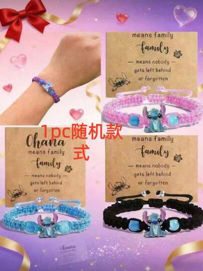 Disney 1pc Cartoon Crystal Necklace & Bracelet Set, Adorable Stitch Bracelet, Exquisite Bracelet, Fashionable & Cute Jewelry, Adjustable Alloy Crafted, Girls & Women's Favorite, Ideal Birthday Gift, Crystal Beaded Bracelet, Bracelet, Creative Bracelet, Valentine's Day Gift, Holiday Gift, Gift For Friends And Partners!
