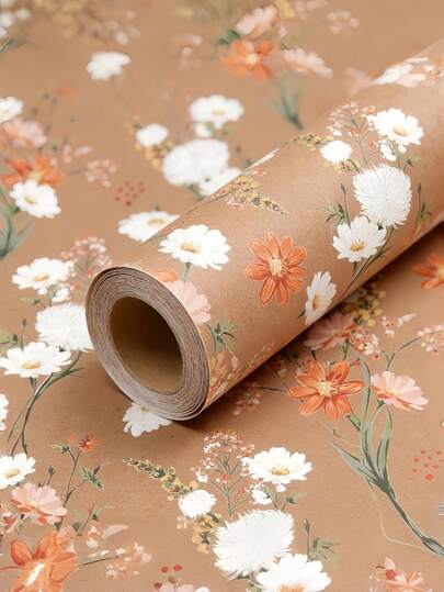 1卷大号花卉图案包装纸 - 适用于情人节、婚礼、生日、礼物、节日和庆典。尺寸：43厘米 x 300厘米（17英寸 x 118英寸）