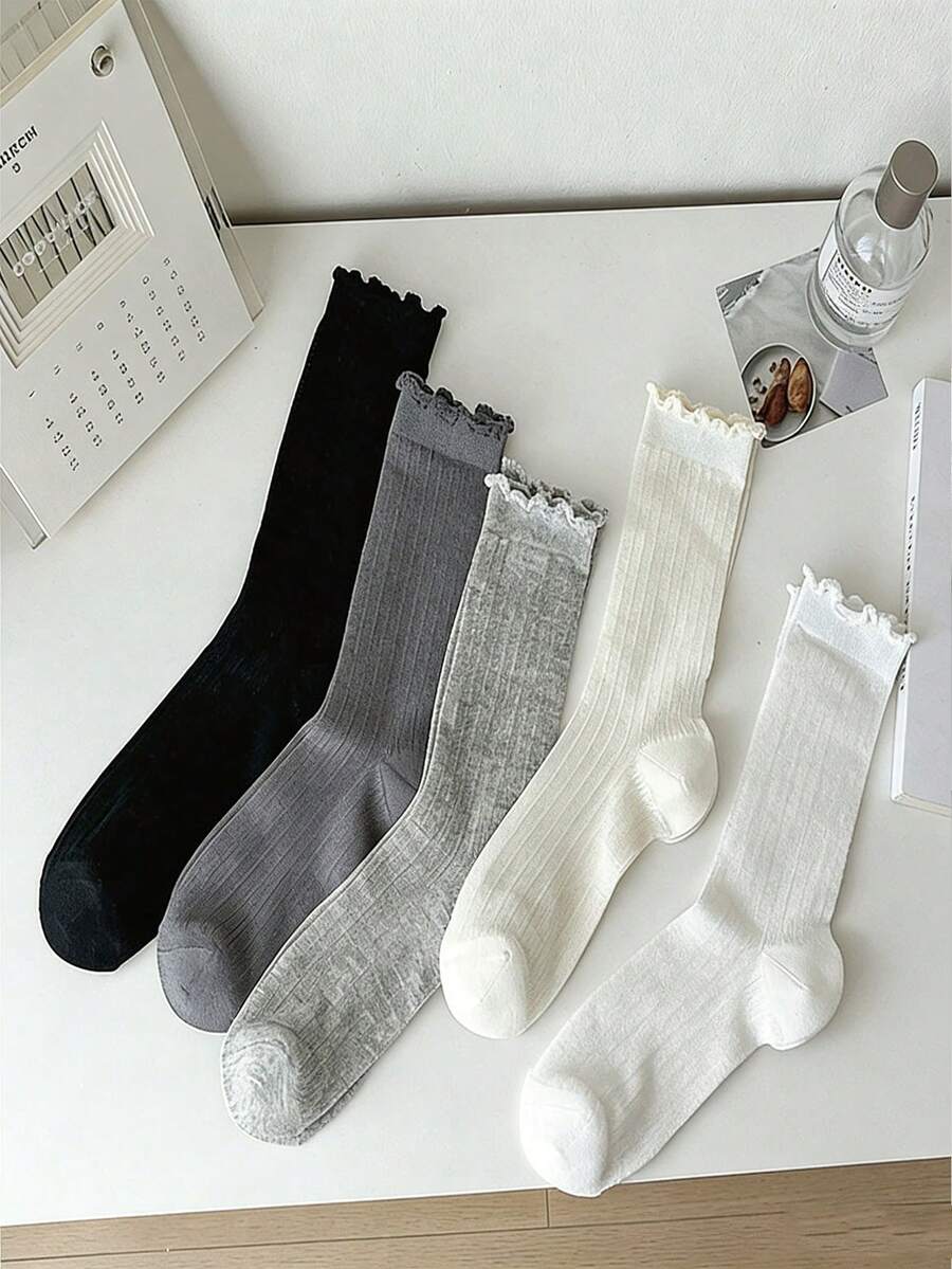 1 par de calcetines suaves y esponjosos acanalados, hechos de algodón peinado, ligeros y transpirables, adecuados para estudiantes y viajes, calcetines versátiles de media pantorrilla
