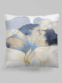 1 pieza Funda de cojín con patrón de hoja de ginkgo dorado de lujo, funda de almohada cuadrada de terciopelo con estampado creativo, adecuada para sala de estar, dormitorio, decoración del hogar, cojín decorativo para sofá, cojín para coche, para todas las estaciones - Multicolor - Ver 2