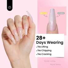 Beetles 3 Colors Hard Gel Nail Extension Kit, Clear Nude Pink Glitter Sculpted Builder Gel With Long Square Half Cover Nail Tips, UV LED Cured Salon Quality DIY Manicure Set For Women - 3 Color Kit with Long Square Tips - 查看 5