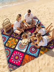 1 pieza Alfombra de estilo bohemio tipo mandala, Alfombra grande impermeable y antiarena con impresión digital, Adecuada para viajes al aire libre, camping y picnics - A - Ver 6