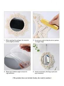 1pc Bohemian Style Handmade Woven Tassel Wooden Bead Round Acrylic Mirror, Suitable For Bedroom Wall Decor, Perfect Gift For Friends And Family, Applicable For Birthday, Graduation, Home Decor, Back To School, Room Decoration, School Supplies, Suitable For Bedroom, Living Room, Bathroom, Hallway, Kids Room, Kitchen, Office, Country Style Scenes - Beige - View 11