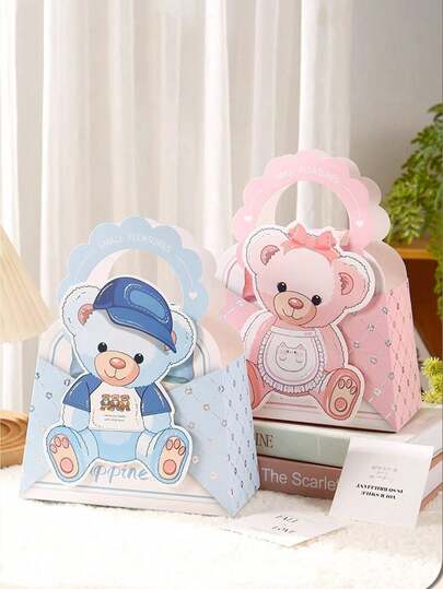 1个小熊主题派对礼品袋，婴儿派对礼品袋，糖果袋，适合小熊主题生日派对、婴儿派对装饰，孩子们喜欢（蓝色、粉色），婴儿派对，生日礼物