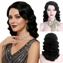 19-Inch 1920s Long Wavy Curly Wig, 1920s Flapper Style Wig For Party, Natural Synthetic Hair For Women, Suitable For Christmas, Halloween, Cosplay, Available In Brown, Ash Blonde, Black - Multicolor - View 14