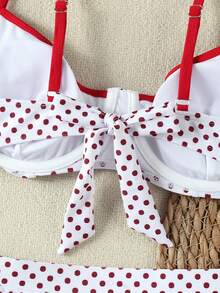 2026春夏女式白红波点荷叶边比基尼，撞色性感两件式泳衣，适合海滩度假、优雅装扮、假日穿搭、户外上衣、多功能健身服 - 紅白色 - 查看 7