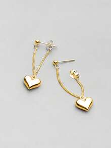 925纯银心形耳环，低过敏性首饰礼品，心形耳环 - 金色 - 查看 2