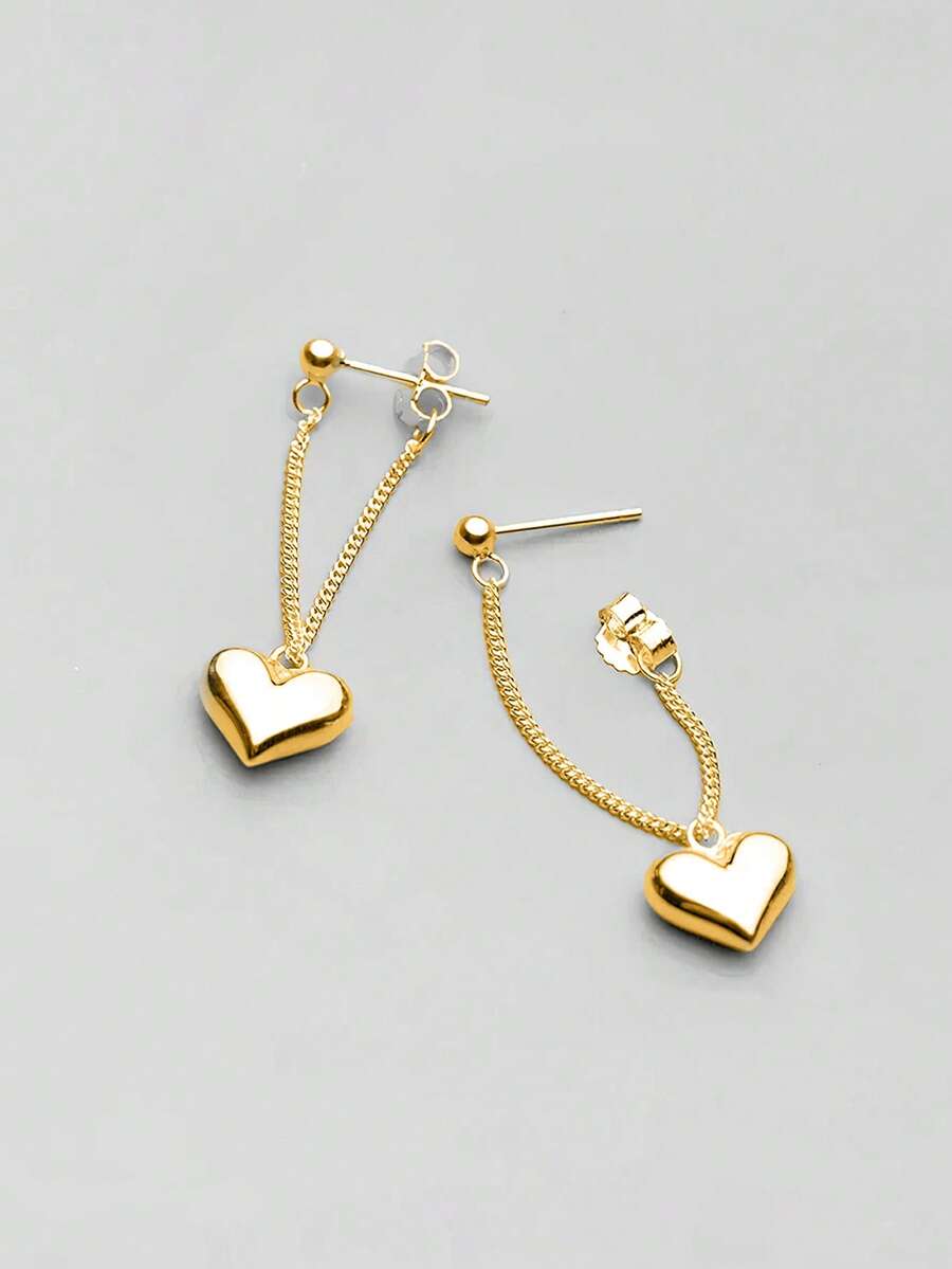 925纯银心形耳环，低过敏性首饰礼品，心形耳环