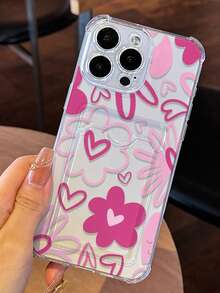 Tương thích với Apple XR/11/12/13/14/15 Plus, 16 Pro Max, 17 Air Series, ốp lưng điện thoại in hình trái tim màu hồng vẽ tay, in UV, có ngăn đựng thẻ, thích hợp làm quà tặng ngày Valentine. - Nhiều màu - Xem 1