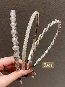 3 chiếc băng đô giả ngọc trai dành cho nữ - Màu be - Xem 4