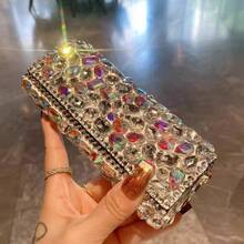 1pc Luxury Rhinestone Decorated Eyeglass Storage Box, Portable Pressure-Resistant Flip Cover Eyeglass Case, PU Leather Texture, Suitable For Students' Myopia Glasses, Reading Glasses, Fashion Glasses, Party Glasses Storage - Multicolor - View 4
