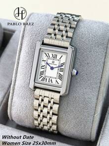 Pablo Raez Original Charming Classic Unisex Wristwatch Stainless Steel Couple Watch Silver Non-Fading AAA Quality Premium Couple Watch Luxury New Design Fashion Watch Elegant Vintage Square Fashion Wristwatch Roman Numeral White Dial With Date Display Girls Popular Square Quartz Watch 50m Waterproof Solid Steel Band Butterfly Clasp Casual Cute Women's Watch Suitable For Teacher Girlfriend Mother Gift Daily/Work/Party Decoration Birthday Graduation Wedding Gift - Silver - View 14
