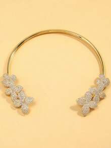 Fashionable Women's Multi-Crystal Teardrop Metal Hoop Choker Necklace - Gold - View 7