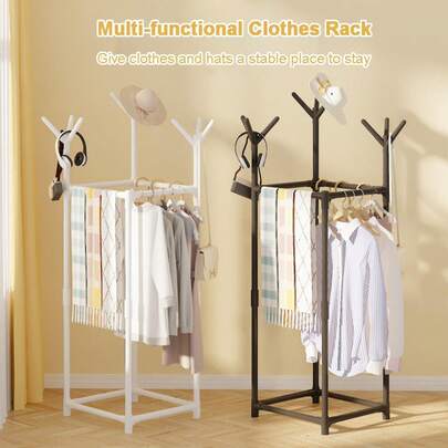 1 قطعة رف ملابس بزوايا مربعة، رف تجفيف متعدد الوظائف للأرضية، سهل التركيب، حامل أكياس وسترات، رف تخزين، مناسب للشرفة والرواق وغرفة التغيير وغرفة الغسيل والنوم والخزانة والمدخل والشقق الصغيرة