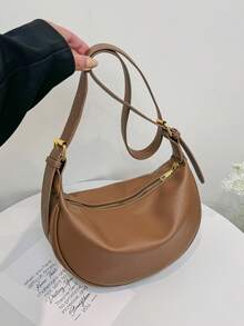 New Fashion Women's Solid Color Minimalist Shoulder Bag, PU Material, Suitable For Dates, Shopping, Versatile And Exquisite - Brown - View 6