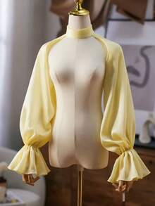 European And American Style Bridal Long Sleeve Shoulder Decor Chiffon Shawl, Versatile Accessory For Wedding Dress - Yellow - View 3