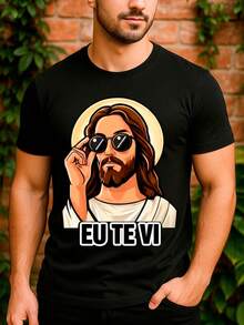 Camiseta Jesus Viu Isso De Olho Religioso Cristo Cristão Católico Evangélico Básica Unissex 100% Algodão Premium – Masculino e Feminino | Casual, Streetwear, Plus Size, Lançamento com Envio Imediato em Várias Cores - Preto - Visão 2
