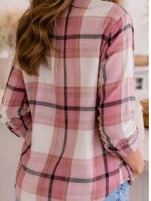Women's Plaid Shirt, Button-Down Jacket, Formal Blanket - 粉色 - 查看 2