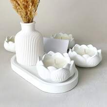 3pcs Tray, Vase And Lotus Flower Silicone Mold Set, Plaster Mold, Candle Holder Mold, Suitable For DIY Resin Candle Crafts - Great For Plaster And Concrete, Perfect Home Decor Candles, Durable Silicone Lotus Flower Candle Design - A - View 4