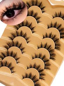 7 Pairs Thick Natural Look False Eyelashes, Cat Eye Mink Lashes, Fox Eye Lashes - Black - View 2