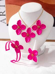 1 套油滴花手镯和手链开口袖口套装，红色和绿色简约优雅设计，时尚百搭，适合女性日常、派对、婚礼场合 - 彩色 - 查看 15