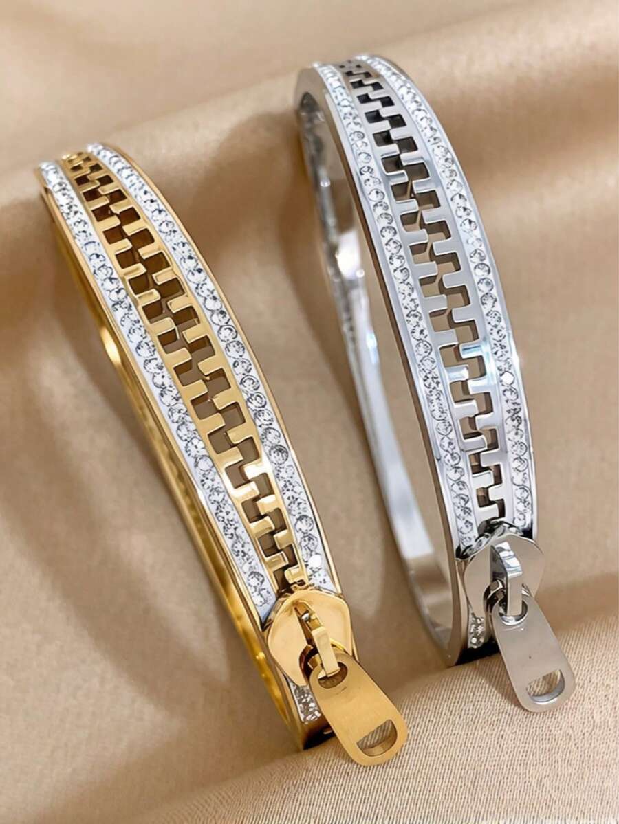 1 Stainless Steel Bracelet, Chic Women's Jewelry Gift - Zipper - View 1