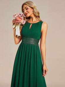 优雅亮片雪纺无袖伴娘礼服 - 墨綠色 - 查看 3