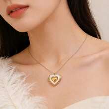 1 chiếc mặt dây chuyền hình trái tim đôi bằng thép không gỉ 304, phụ kiện trang sức hình trái tim hai màu để tự làm khuyên tai, vòng cổ, vòng tay. - mặt dây chuyền - Xem 6