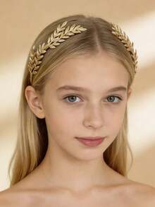 金色叶子后背式发箍，巴洛克风格橄榄枝气质，女神高耸骷髅头，时尚金属发夹发箍，发圈，新娘皇冠发箍 - 彩色 - 查看 5