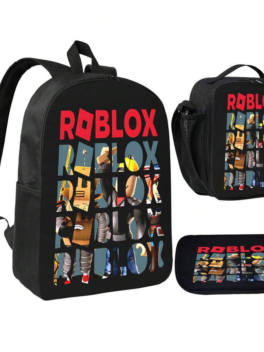 [Back-To-School Essential Set] Large-Capacity Backpack + Pencil Case + Lunch Bag (3-Piece Set) - Multi-Functional Compartments,Water-Resistant & Durable Fabric - Black - View 1