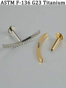 1PC G23 Titanium Solid Arc Moon Cartilage Earring Stud Lip Labret 4/5/7/11/9/11/16PCS Cubic Zirconia Paved Flat Back Internally Threaded Helix Ear Tragus Conch Lobe Earring 18k Golden Plated Piercing Jewelry Unsiex In Daily Life - vàng titan - Xem 8