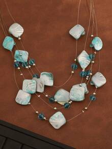 Versatile Casual Summer Bohemian Asian Chic Asymmetrical Geometric Necklace (Color Based On Actual Item) - Multicolor - View 3