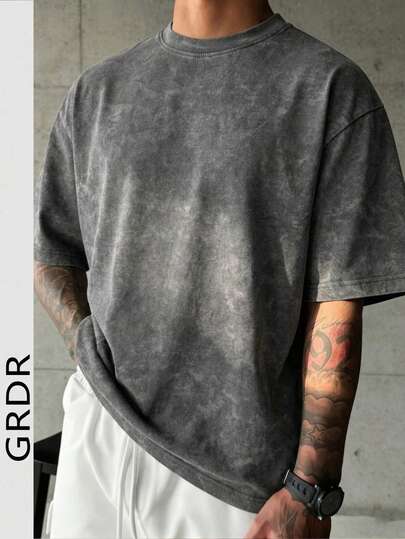 Camiseta de manga corta casual y holgada lavada para hombre GRDR, cómoda y transpirable para uso en verano