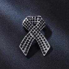 Silver-Plated Rhinestone Encrusted Ribbon Lapel Pin, Luxury Breast Cancer Awareness Commemorative Brooch, Fashion Suit Accessory Symbolizing Hope For Breast Cancer Prevention, Breast Cancer Awareness Month October Gift - Commemorative Bracelet - View 3
