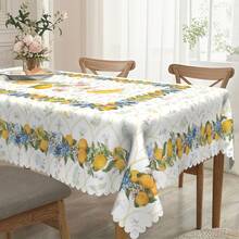1pc Spring/Summer Lemon Floral Tablecloth, Spring Printed Tablecloth, Yellow Theme Design, Pastoral Style, Polyester Round/Rectangular Tablecloth, Spring Decor, Indoor/Outdoor Dining Table Decor, Ideal For Wedding And Holiday Home Decoration - Multicolor - View 5