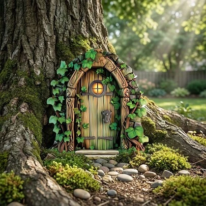 1/6pcs Whimsical Wooden Door Sign, Magical Fairy Tale Design With Greenery And Floral Accents, Ideal For Entryway Decor, Home, Gifts, 2D Flat