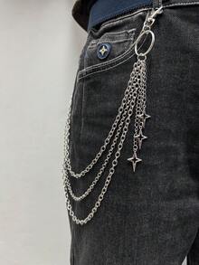 1pc Minimalist Fashion Four-Pointed Star Pendant Iron Chain Necklace, Personalized Body Chain For Men, Casual Jeans Outfit Chain, Decorative Chain For Women And Men - Silver - View 5